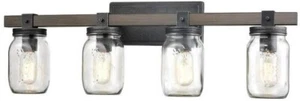 Farmhouse Mason Jar Wall Sconce Black 4 Light Bathroom Vanity Light Fixture - Picture 1 of 6