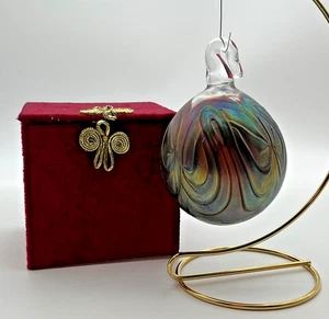 Vintage mundgeblasen Kunst Glas irisierend Wirbel Muster Kugel Ornament Kugel 3 Zoll - Bild 1 von 4