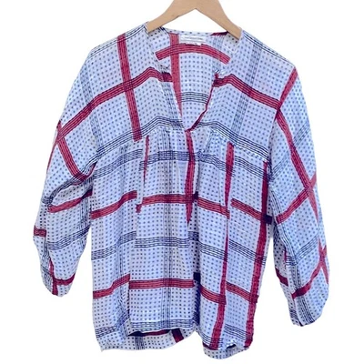 Blusa Top Étoile Isabel Marant Lino Mezcla Seda Cuadros Lunares Cuello en V Talla 38 Foto 1 de 4