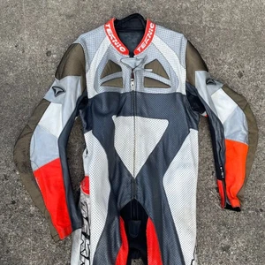 Teknic One-Piece Leather Motorcycle Racing Suit Red Black White Track Armor 42 - Picture 1 of 11