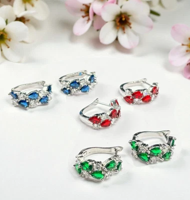 Orecchini Mezzi Cerchi in ottone con File Zirconi bianchi e colorati Luminosi - Immagine 1 di 4