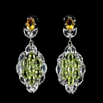 Pendientes de plata de ley 925 ovalados citrino aguamarina peridoto piedras preciosas joyería Foto 1 de 4