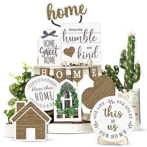 10 Pcs Summer Beach Tiered Tray Decoration Set Farmhouse Rustic Home Decor Home - Picture 1 of 7