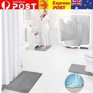 3Pcs Bathroom Floor Mat Set Anti-Slip Toilet Rugs Carpet Memory Foam Dry Quickly - Picture 1 of 13