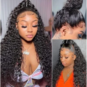 Pelucas delanteras de encaje transparente onda rizada profunda 360 completas cabello humano pre arrancadas - Imagen 1 de 9
