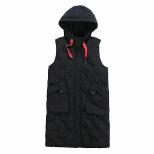 New Women Winter Sleeveless Vest Down Cotton Hooded Long Jacket Gilet Size L-5XL - Picture 1 of 14