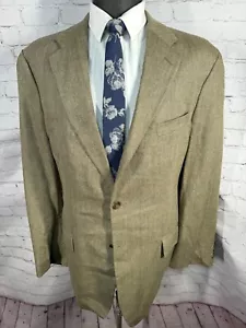 CHAPS Mens Brown HERRINGBONE Wool Silk Linen Suit Sport Coat Blazer Jacket 43L - Picture 1 of 9
