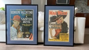Vintage FRAMED Movie Posters- SET OF 2 - MAY WEST RUDOLPH VALENTINO RARE ART - Picture 1 of 6