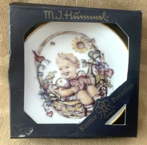 MJ Hummel Plate Spring Basket 3.75 inch with Box and Stand NEW OLD - Picture 1 of 9