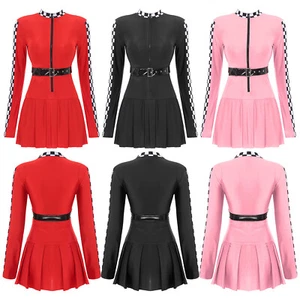 Womens Racer Dress Officer Pleated Skirt Party Checkerboard Team Sexy Cosplay - Picture 1 of 41