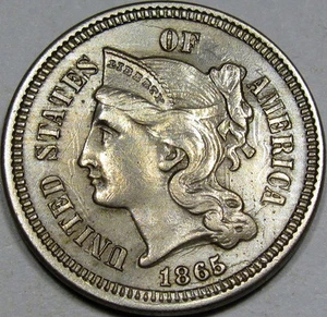 1865 Nickel Three Cent Piece Choice-Gem BU MS++...Flashy, Neat Die Clashes, NICE - Picture 1 of 7