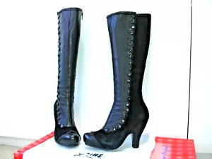 Miss L Fire BLACK Leather Suede Victorian Edwardian Steampunk Gothic Button Boot - Picture 1 of 19