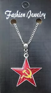 Hammer & Sickle Red Star Pendant Necklace 18" or 24" Communist Socialist USSR - Picture 1 of 4