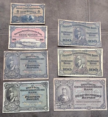 Reprint on paper with W/M German East Africa 5, 10, 50, 100, 500 Rupien 1905 NEW - Image 1 of 4