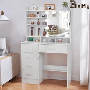 Vanity Set with Led Lights Makeup Desk Dressing Dresser Desk Table with 5 Drawer - Picture 1 of 12