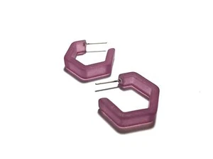 Amethyst Frosted Honeycomb Hex Hoop Earrings - Picture 1 of 5