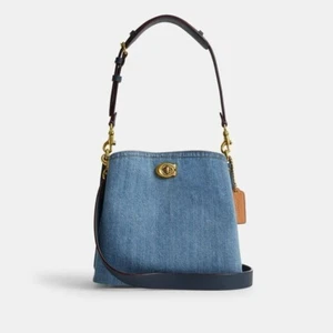 CS241 Denim Bucket Bag Willow Brass Indigo Color Women's Brand New Unused - Picture 1 of 9