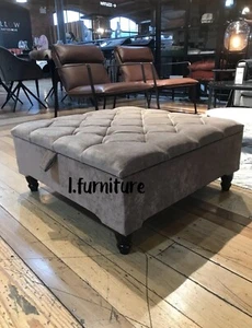 Stool Storage Ottoman Square footstool and Coffee Table HANDMADE - Brown - Picture 1 of 7