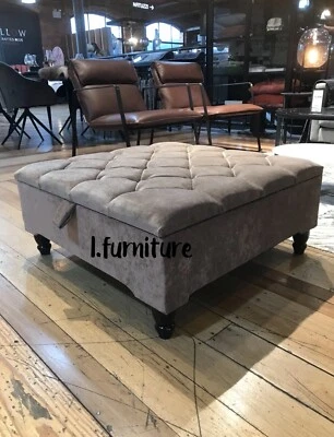 Stool Storage Ottoman Square footstool and Coffee Table HANDMADE - Brown - Image 1 of 4