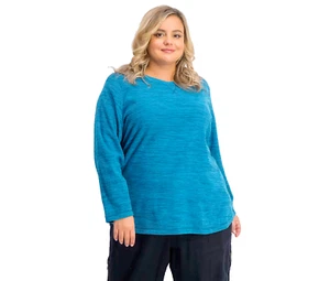 Karen Scott Women's True Teal Space Dye Print Long Sleeve Pullover T Shirt Sz 1X - Picture 1 of 9