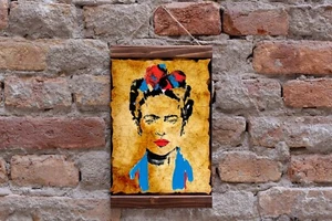 Frida Kahlo The Great Artist Brush Paint Portrait Wood Framed Canvas Print - Picture 1 of 9