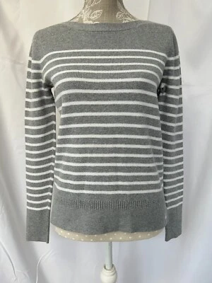 Jack Wills Ladies Grey Striped Jumper, Boat Neck, Cashmere Blend, Size 6 - Image 1 of 4