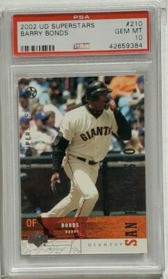 BARRY BONDS 2002 Upper Deck Superstars #210 PSA 10 Gem Mint POP 11 - Image 1 of 2