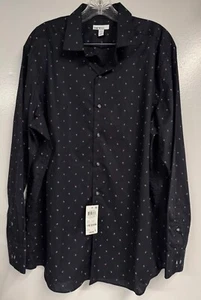 BAR III Slim-Fit Performance Stretch Black Rose Bud Print Dress Shirt XL 17 1/2 - Picture 1 of 7