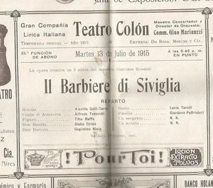 Programa Argentina Teatro Colón Ópera A Galil Cure A Tedeschi 1915 - Imagen 1 de 2