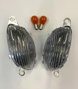 99-07 GSX 1300R Hayabusa Ribbed CLEAR Turn Signals Front Signal Lights 2005 2006 - Picture 1 of 4
