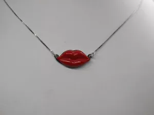 COLLANA ARGENTO LABBRA LIPS PASTA DI CORALLO ROSSO MM 10x22 EXPLOIT cm 42-44 - Foto 1 di 5