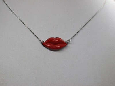 COLLANA ARGENTO LABBRA LIPS PASTA DI CORALLO ROSSO MM 10x22 EXPLOIT cm 42-44 - Immagine 1 di 4