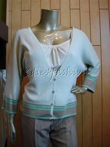 $1075 New JIL SANDER Mint Green Seafoam Khaki Stripe Silk Cotton Sweater 12 42 - Picture 1 of 5