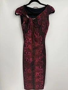 Roberto Cavalli Red & Pink Knit Snakeskin Y2k Print Midi Sheath Dress 40 Size 4 - Picture 1 of 22