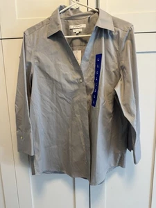 NWT Foxcroft Shirt Womens Large Non Iron Stretch Easy Care Poplin Blouse Silver - Picture 1 of 4