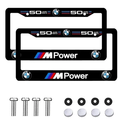 BMW 2 Pack Black Aluminum License Plate Frame with Screw Caps - Image 1 of 4