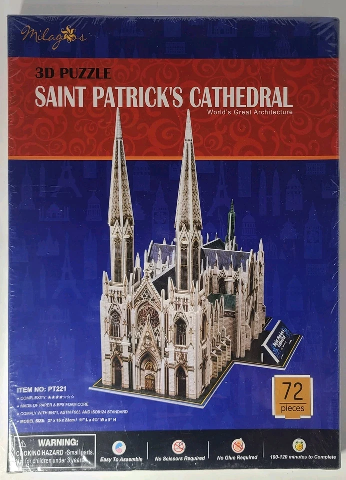 3D Puzzle Sculpture Saint Patrick's Cathedral Unopened 72 Pieces New York - Image 1 of 4