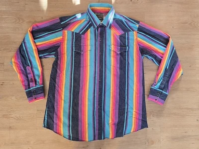 Panhandle Slim Western Brushpopper Colorful Stripe Button Up Cowboy Size XL USA  - Image 1 of 4