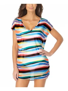 ANNE COLE Women's Coral Mesh Ruched Tunic Deep V Neck Swimsuit Cover Up XS\S - Picture 1 of 3