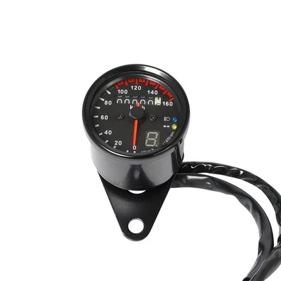 Retro Motorcycle Speedometer Gauge Black Universal LCD Digit Meter Tachometer - Image 1 of 4
