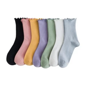 7 Pair Women's Ruffle Socks Casual Breathable Knit Cotton Soft Frilly Crew Socks - Picture 1 of 7