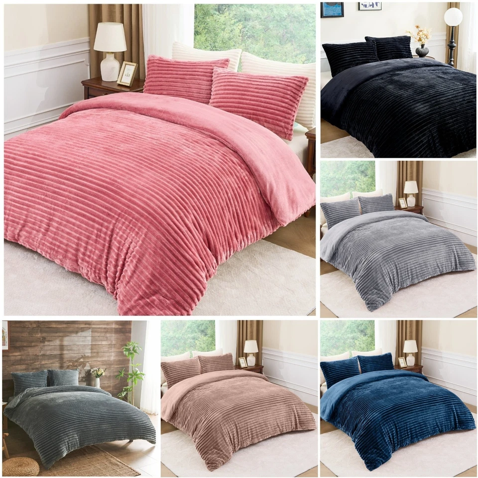 T-TZ Osum Ribbed Teddy Fleece Duvet Cover with Pillowcase Thermal Bedding Set