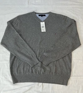 Tommy Hilfiger Suéter Para Hombres Grande Gris Cuello en V Pullover Ligero Clásico Nuevo - Imagen 1 de 3