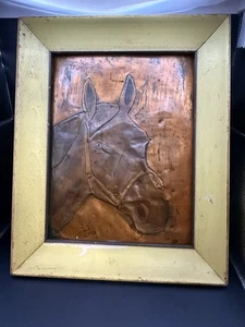 Vintage Copper Horse Relief Repoussé Wall Art w/ Frame Signed A, Equestrian - Picture 1 of 5