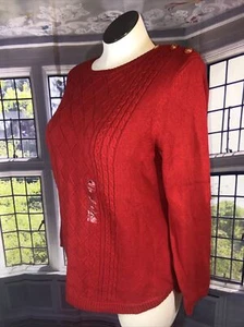 Charter Club XL NWT Sweater Cable-Knit Button-Trim Gold Button Red $60 - Picture 1 of 12