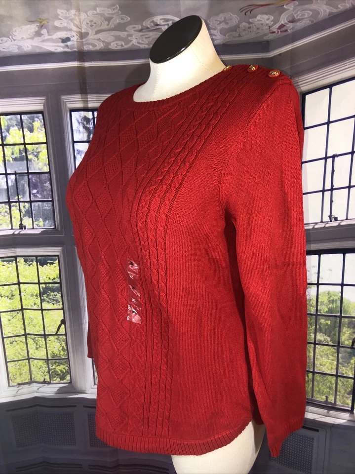 Charter Club Womens Sweater XL Red Cable Knit Long Sleeve Pullover