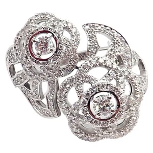 Authentic! Chanel Camellia Two Flower 18k White Gold Diamond Ring - Picture 1 of 12