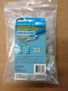 IDEAL CAT5e RJ-45 8P8C Modular Plugs, Pack of 100 pcs, P/N 86-396 - Afbeelding 1 van 1