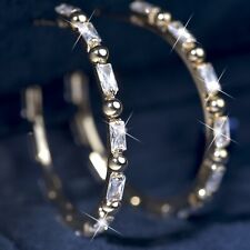 18k gold gp made with SWAROVSKI crystal hoop stud ball earrings cuff open hoops