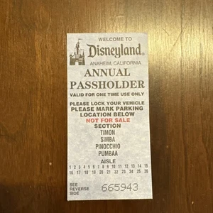 Vintage Original Disneyland Parking Pass Annual Passholder 90s - Picture 1 of 5